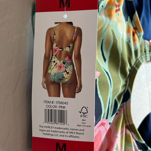 Hurley Ladies’ Swimsuit 1-Piece Pink Floral, UPF 50+ Adjustable Straps, Size M - Picture 6 of 14
